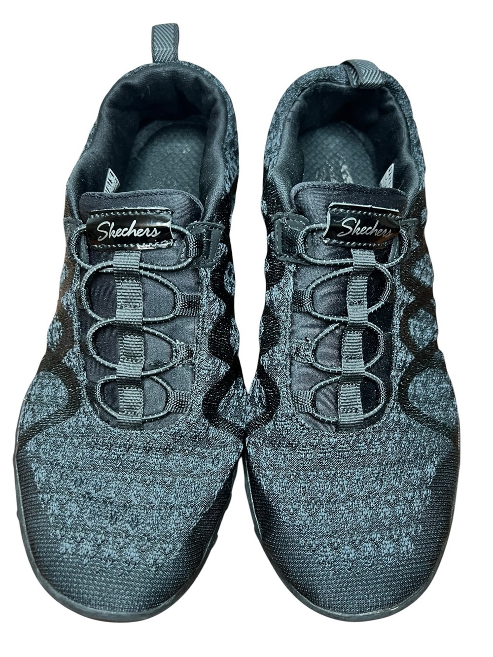 Skechers Relaxed Fit Memory Foam Black Knit Slip On Bungee Sneakers Women’s 7